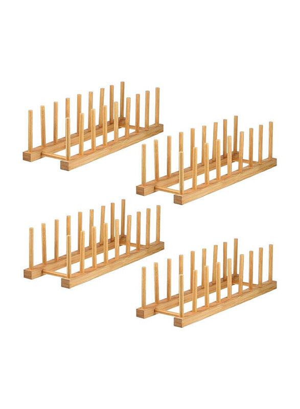 

Mash 8 Slots Pure Natural Bamboo Wooden Dish Rack, 4 Piece, Beige