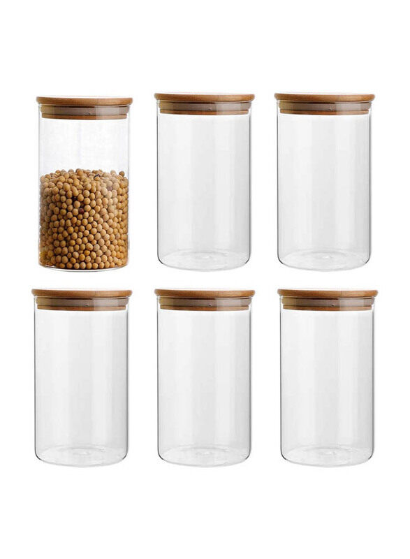 

Mash 6-Piece 1000ml Round Glass Jar with Bamboo Lid, Clear