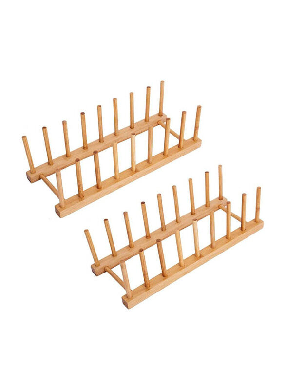 

Mash 8 Slots Pure Natural Bamboo Wooden Dish Rack, 2 Piece, Beige