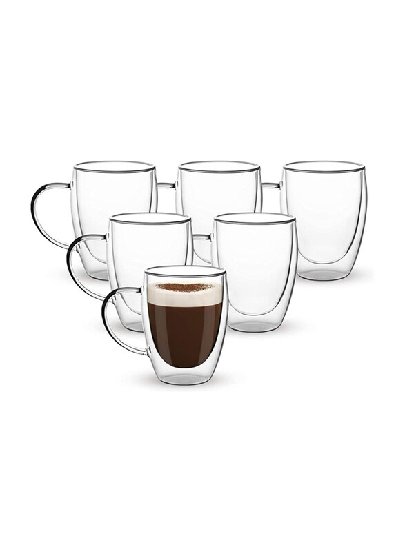 

Mash 6-Piece 350ml Double Wall Glass Coffee Mug, Clear