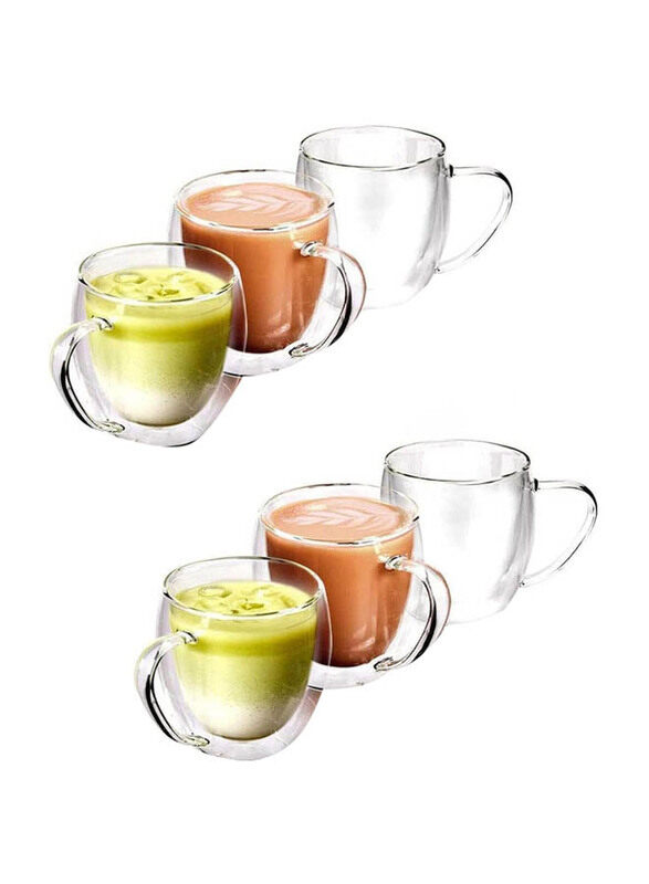 

Mash 6-Piece 250ml Double Walled Glass Coffee Mug with Handle, Clear