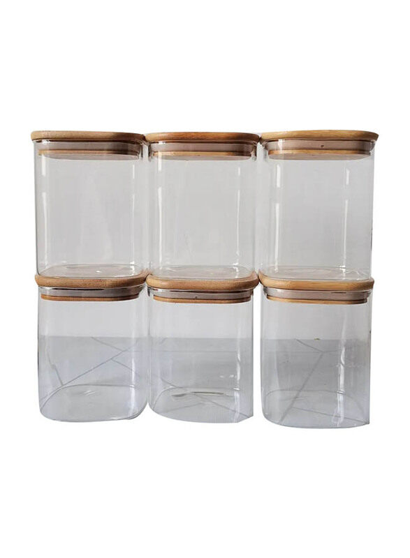 

Mash 6-Piece 800ml Square Glass Jar with Bamboo Lid, Clear