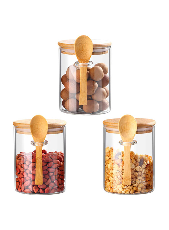 

Mash 3-Piece 500ml Round Glass Jar with Bamboo Spoon & Lid, Clear