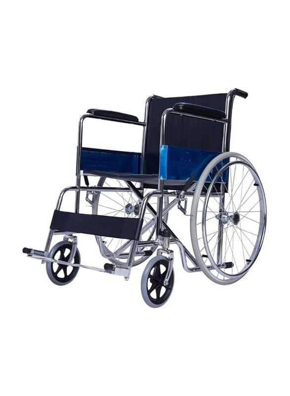 

Generic Basic Wheelchair with Footrests and Armrests, Blue/Black