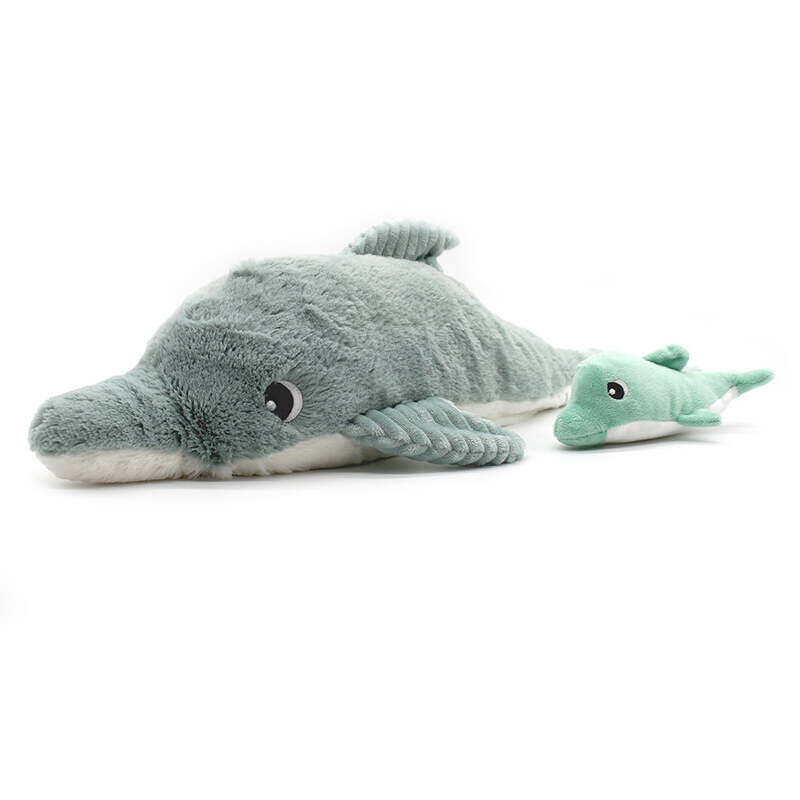 

Les Deglingos Tofou dolphin plush toy mother and her mint green baby