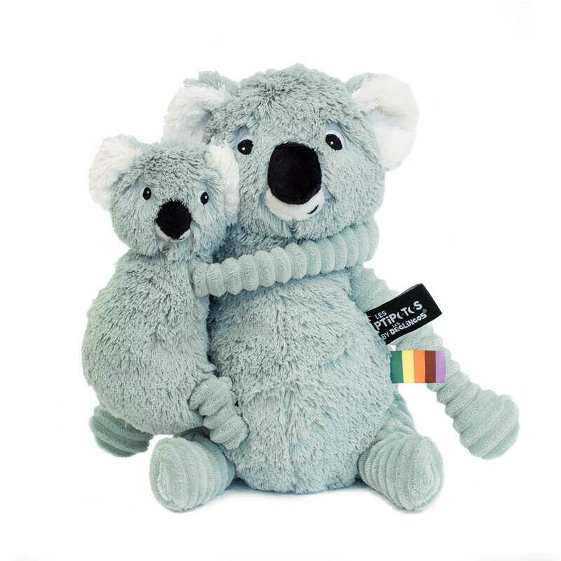 

Les Deglingos Trankilou the koala plush toy, mother and her baby, mint