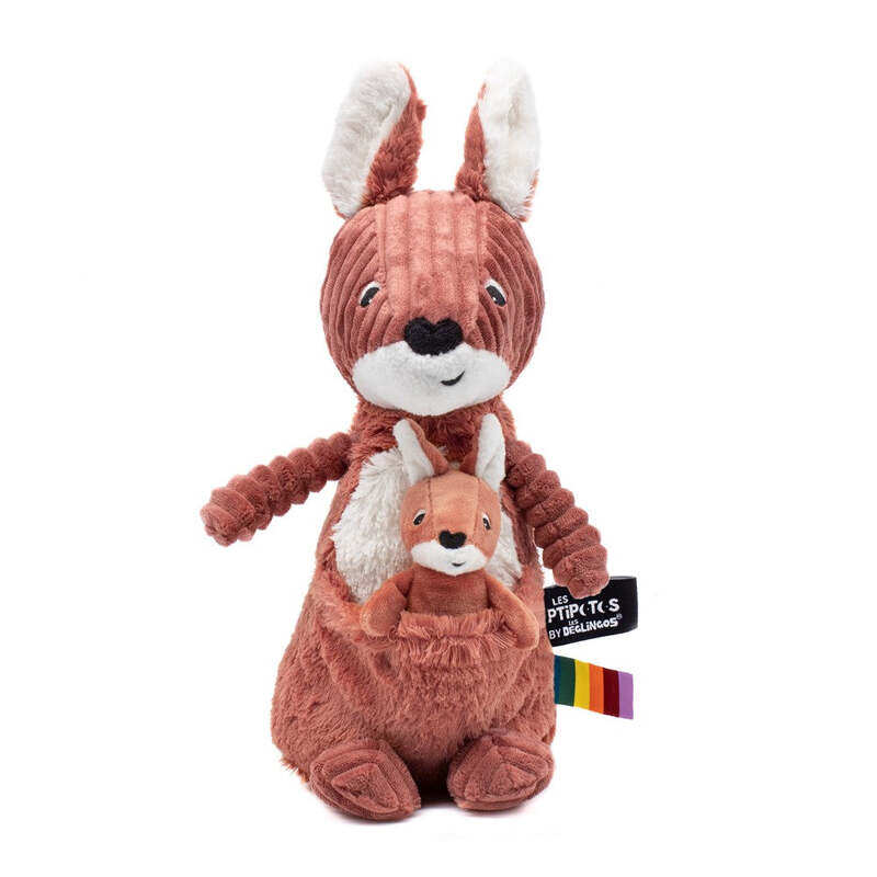 

Les Deglingos Kangaroo soft toy Allezou mom and her baby terracotta