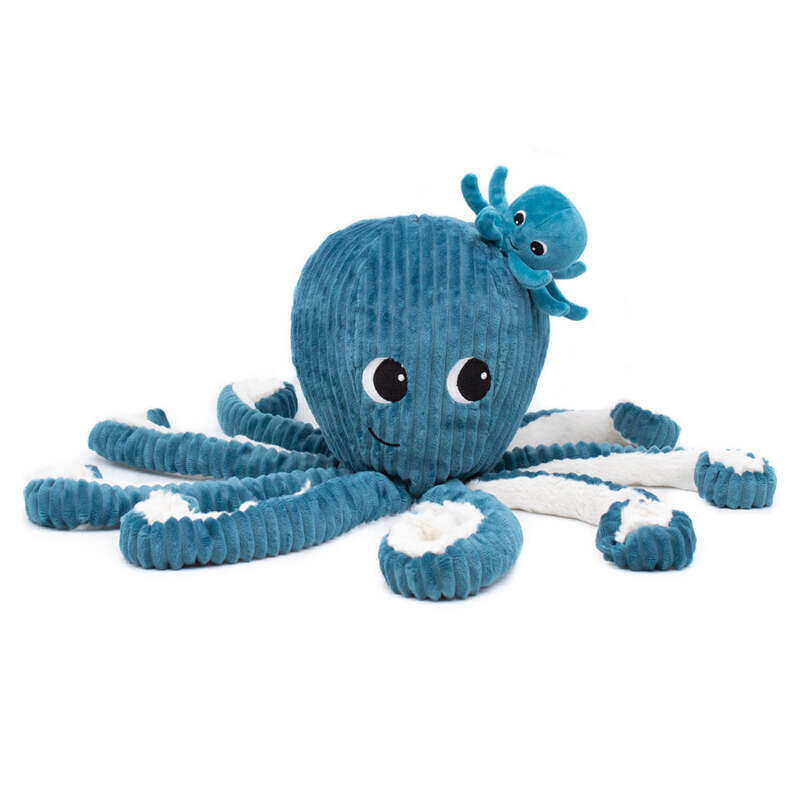 

Les Deglingos Filou the Octopus Mum & Baby Plush Toy - Soft & Cuddly Blue,72 cm Plush with Hidden Baby Octopus, Ideal for Kids from Birth