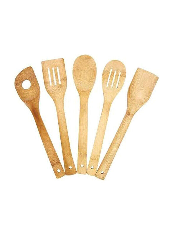 

Classy Touch 5-Piece Bamboo Cooking Serving Wooden Spoon, Beige