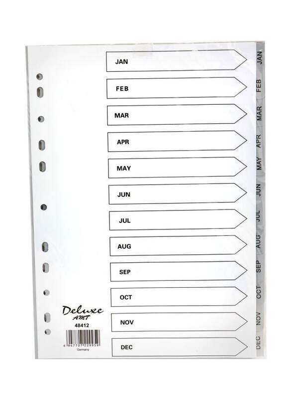 

Deluxe PVC Index Divider, Jan-Dec Tab, 10-Piece, 48412, Grey