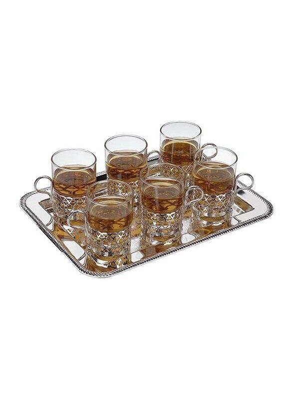 

Queen Anne 180 ml 6-Piece Morrocan Style Tea Glasses On Tray Silver Plated, 6324, Clear