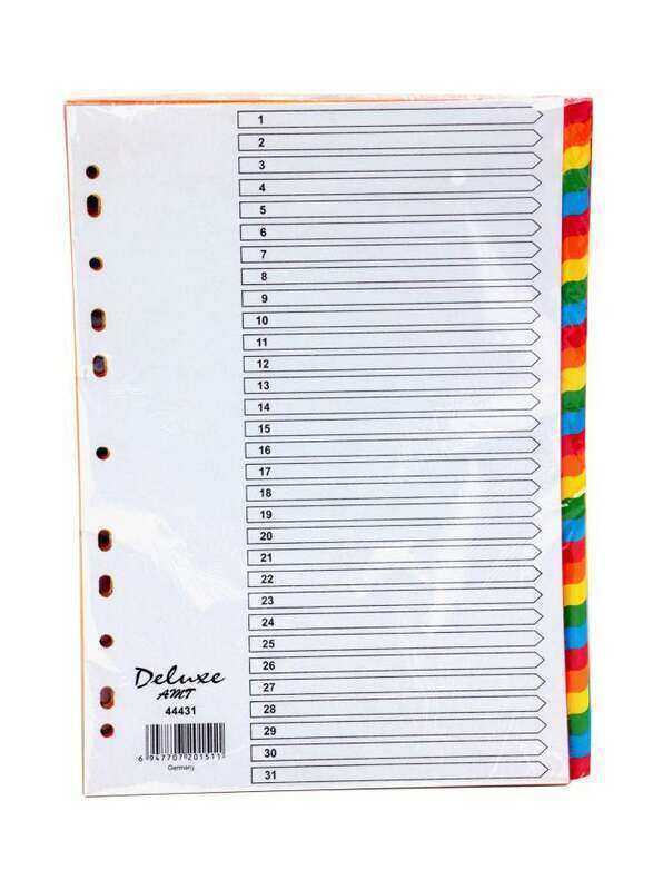 

Deluxe Manila Colour Divider without Number, 1-31 Tab, 10-Piece, 44431, Multicolour