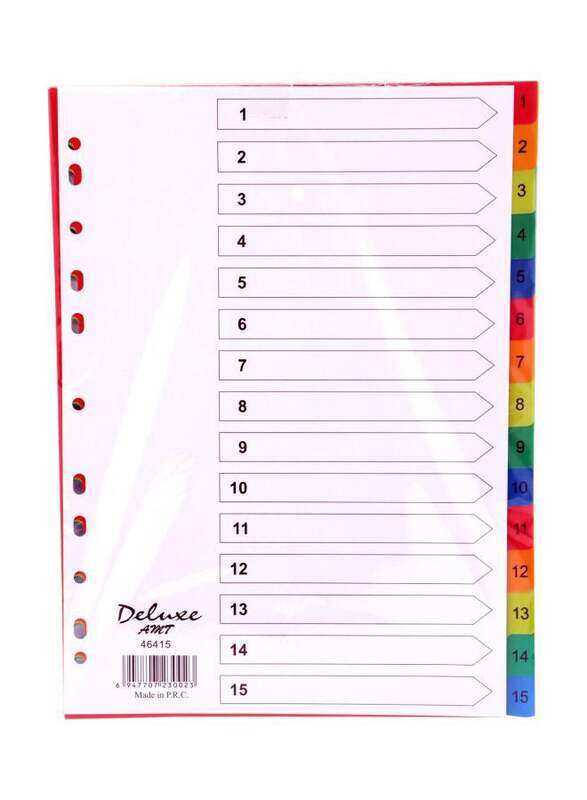 

Deluxe PVC Colour Divider with Number, 1-15 Tab, 10-Piece, 46415, Multicolour