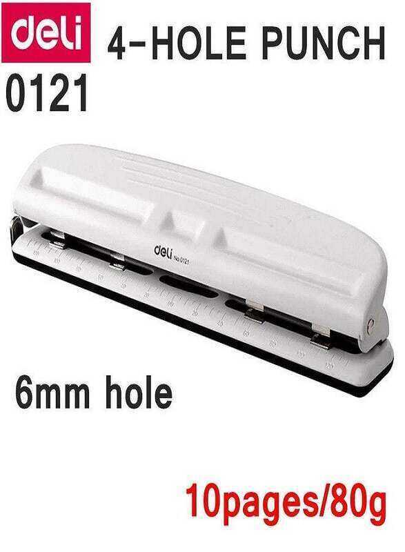 

Deli Four Hole Punch 10 Sheets Adjustable with Ruler, White