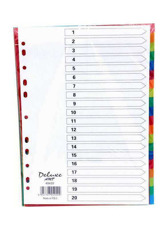 

Deluxe PVC Colour Divider, 1-20 Tab, 10-Piece, 49420, Multicolour