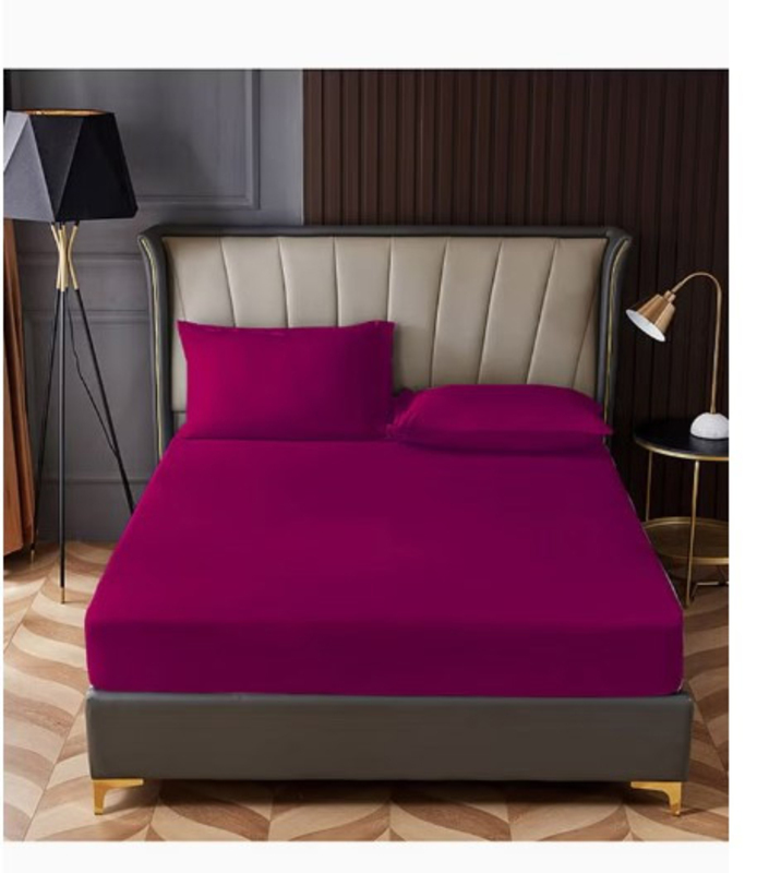 RAHALIFE HOME SOLUTION 3-Piece Microfiber Fitted Bedsheet Set, Queen, 150 x 200 + 30cm, Plum