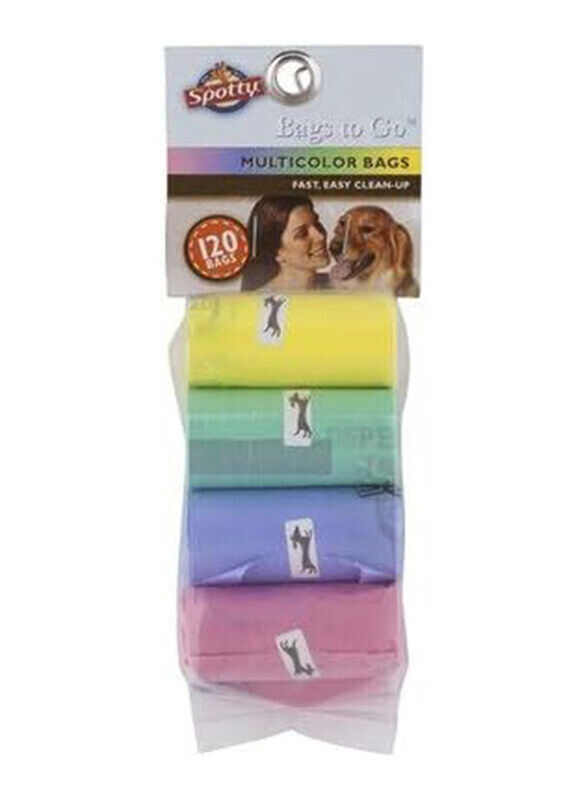 

Spotty Leak Proof Easy Tear Off Refill Rolls Disposable Pet Dog Poop Bags, 120 Count, Multicolour