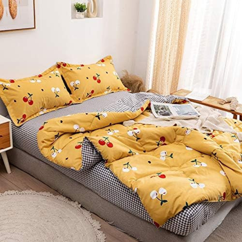 RISHAHOME 4-Piece Microfiber Comforter Set, King, 220 x 240cm, Yellow