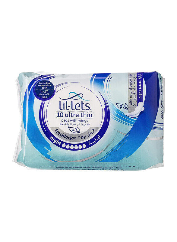 

Lil-lets Freshlock Ultra Thin Night Pads with Wings, 10 Pieces