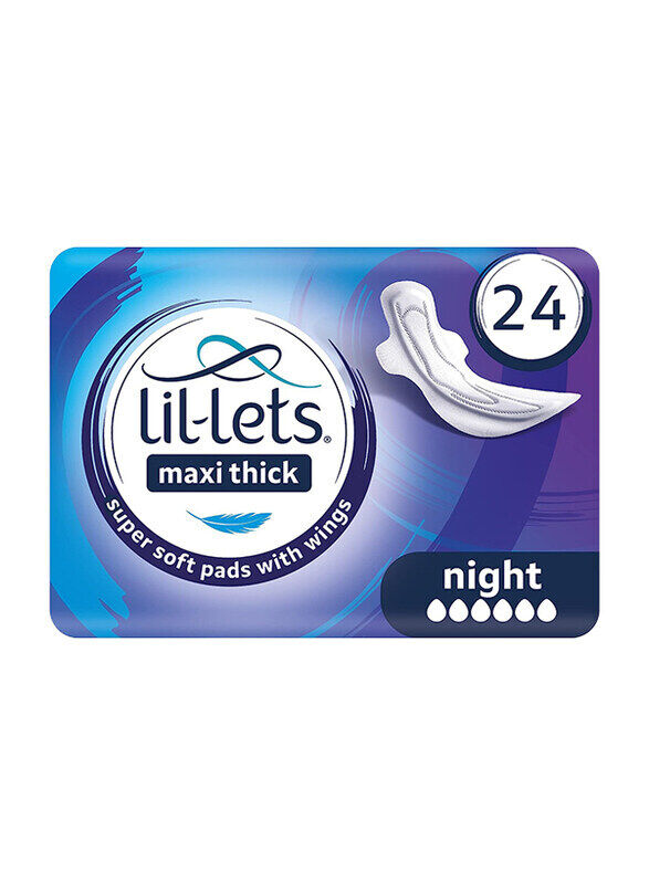 

Lil-lets Maxi Night Maxi Thick Super Soft Pads with Wings, 24 Pieces