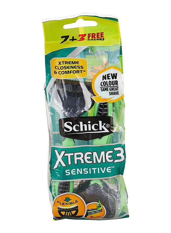 

Schick Xtreme 3 Sensitive Triple Blade Disposable Razor for Men, 10 Pieces