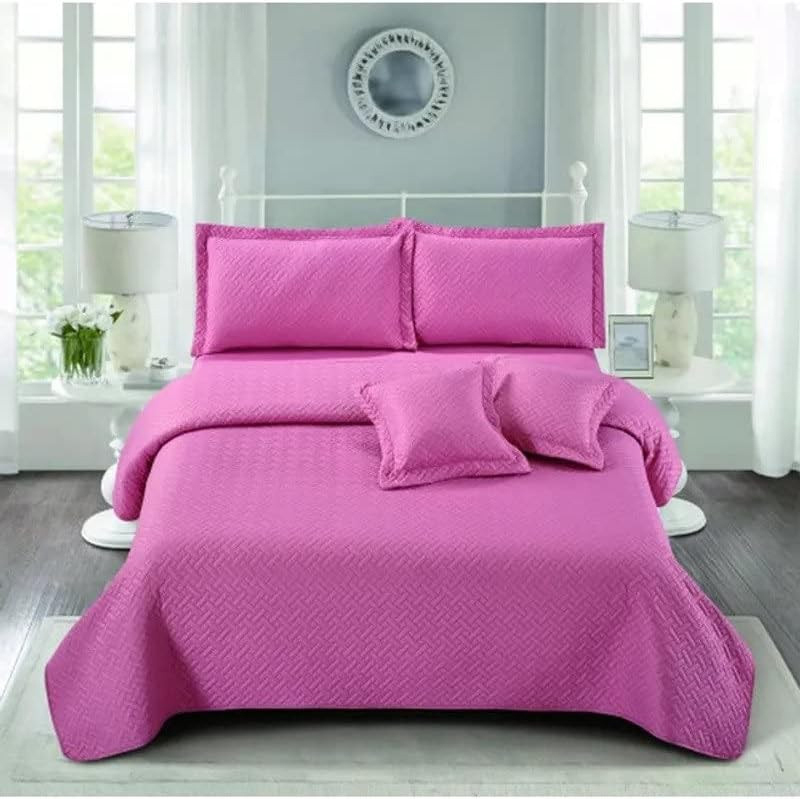 RISHAHOME 6-Piece Microfiber Ultrasonic Compressed Bedspread Set, 220 x 240cm, Pink