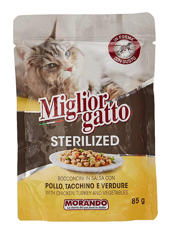

Miglor Sterilized Chicken/Turkey/Vegetables Chunks in Gravy Cats Wet Food, 85g, Multicolour