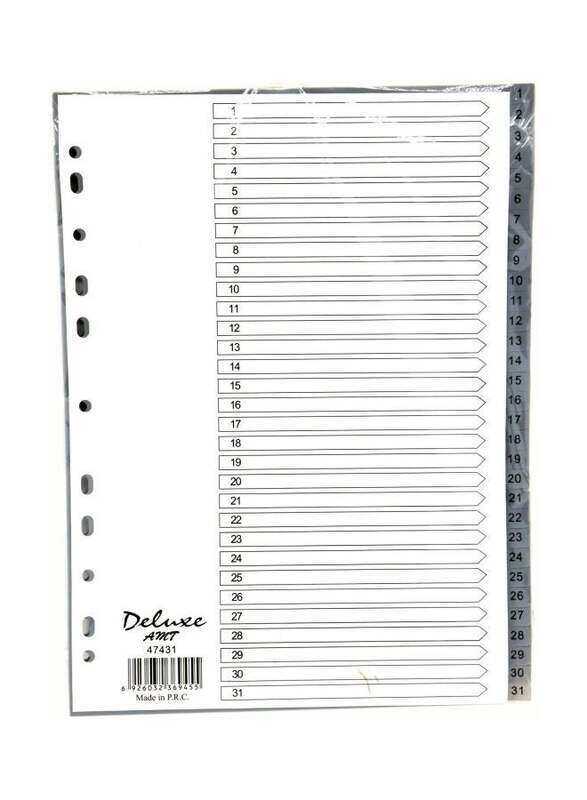 

Deluxe PVC Index Divider, 1-31 Tab, 10-Piece, 47431, Grey