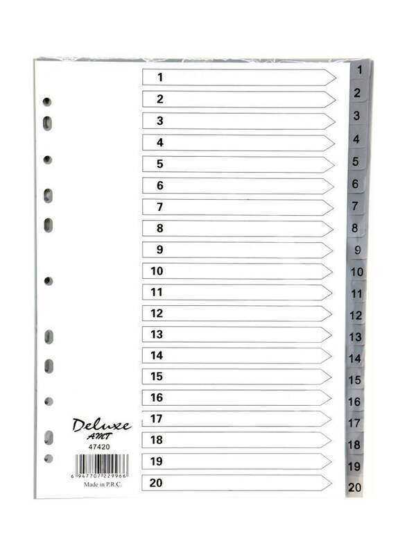 

Deluxe PVC Index Divider, 1-20 Tab, 10-Piece, 47420, Grey