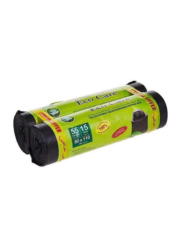 

Eco Care Black Garbage Bag Roll, 80 x 110 x 2cm, 55 Gallon, 15 Piece