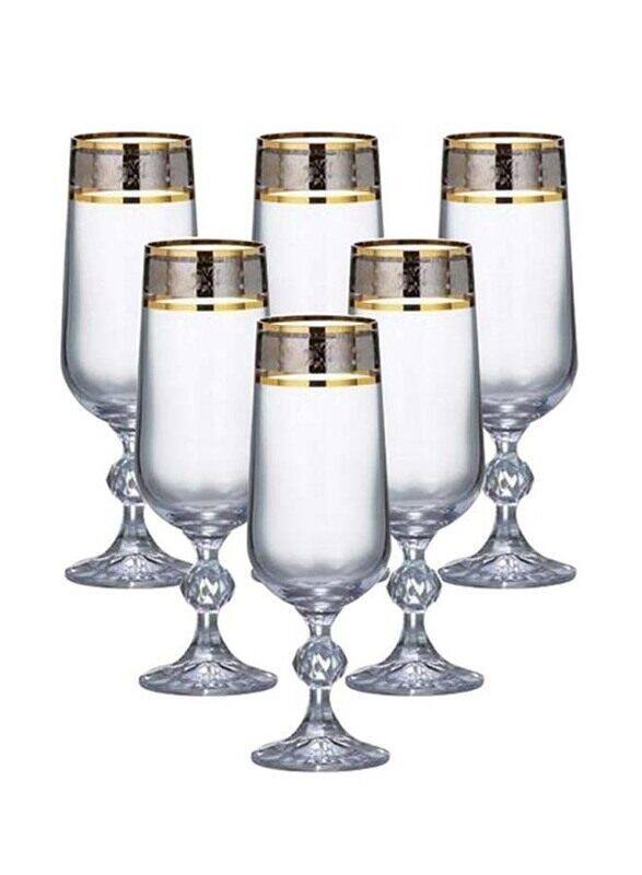 

Bohemia 280ml 6-Piece Gold Plated Flute Glass, 40149/43249, Clear/Gold