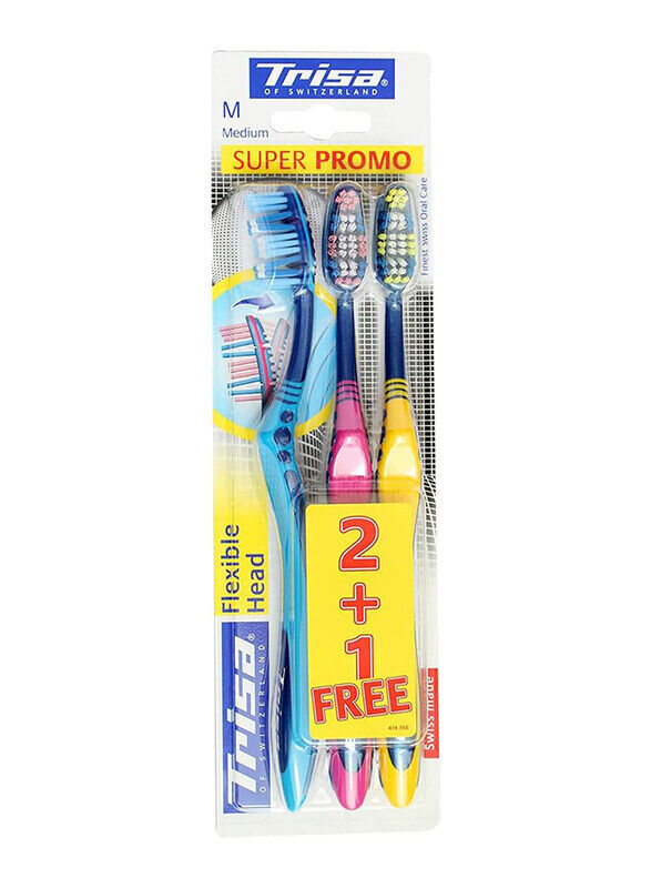 

Trisa Trio Flex Head Toothbrush, Medium, 3 Pieces