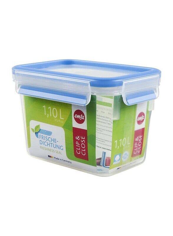 

Emsa Clip & Close Rectangle Food Container, 1.1L, Transparent/Blue