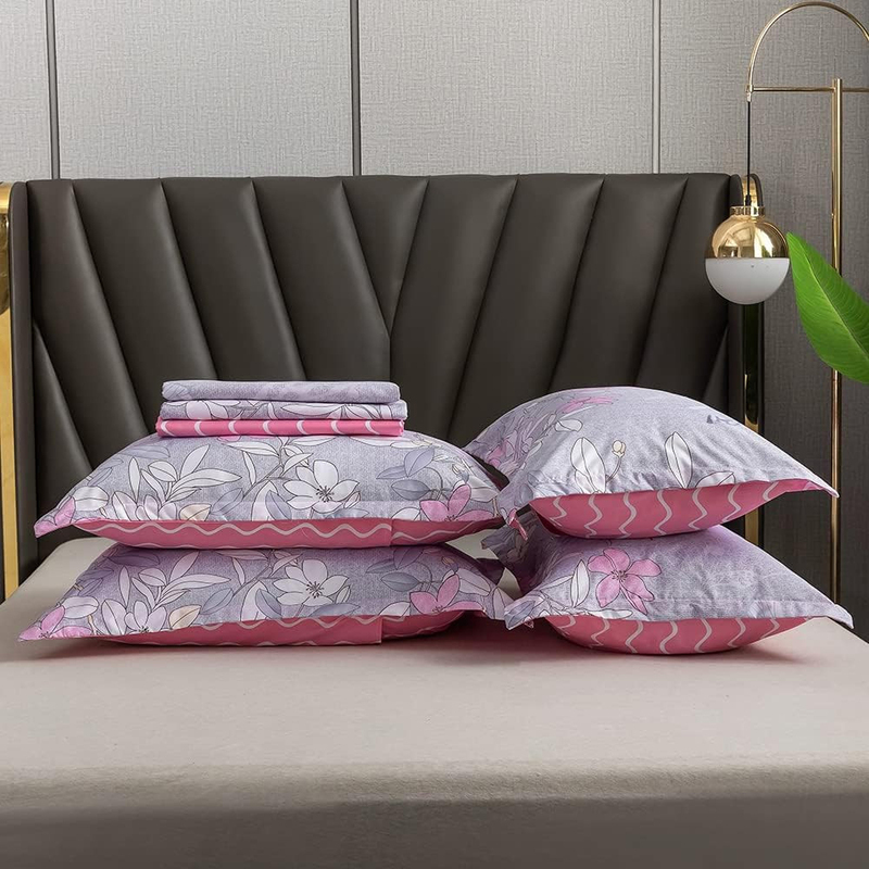 Aceir 6-Piece Microfibre Duvet Cover Set, 1 Duvet Cover + 1 Fitted Sheet + 4 Pillow Cases, King, 220x240cm, Multicolour