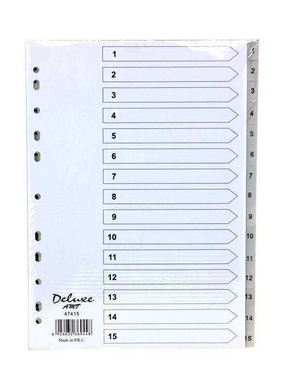 

Deluxe PVC Index Paper Divider, 1-15 Tab, A4 Size, 10-Piece, 47415, Grey