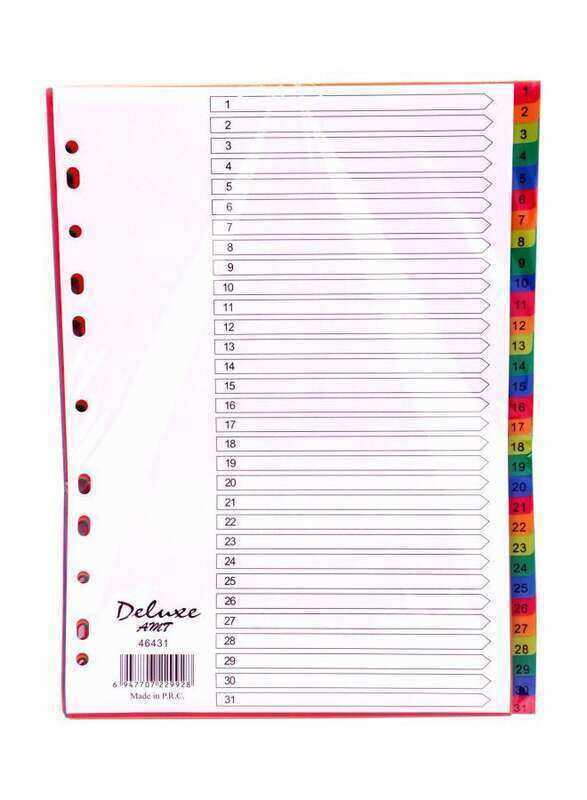 

Deluxe PVC Colour Divider with Number, 1-31 Tab, 10-Piece, 46431, Multicolour