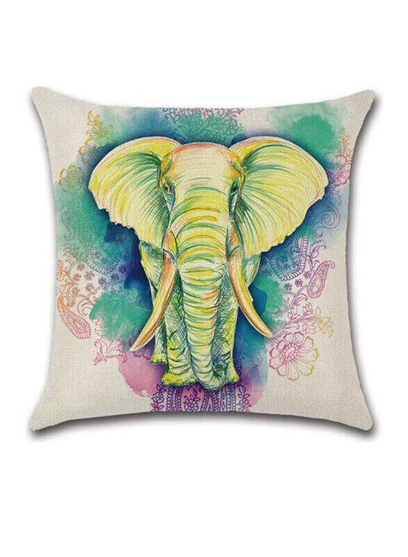 

ACEIR 45 x 45cm Elephant Printed Cotton Blend Cushion Cover, Multicolour