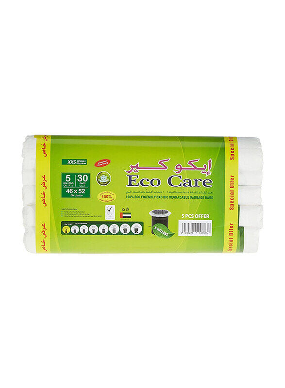 

Eco Care White Garbage Bag Roll, 46 x 52cm, 5 Gallon, 30 Piece