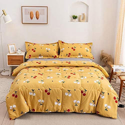 RISHAHOME 4-Piece Microfiber Comforter Set, King, 220 x 240cm, Yellow