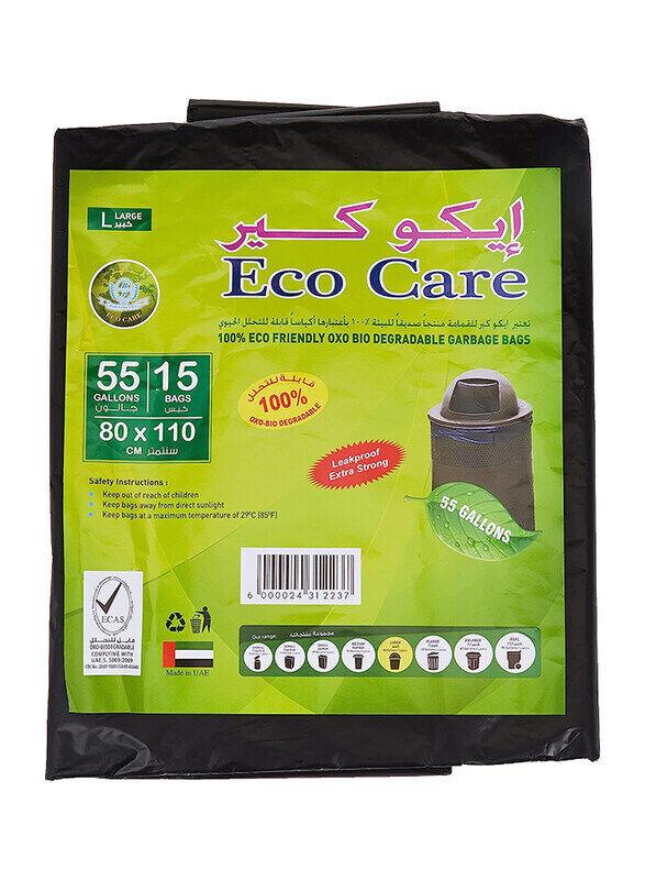 

Eco Care Black Garbage Bag Sheet, 80 x 110cm, 55 Gallon, 15 Piece
