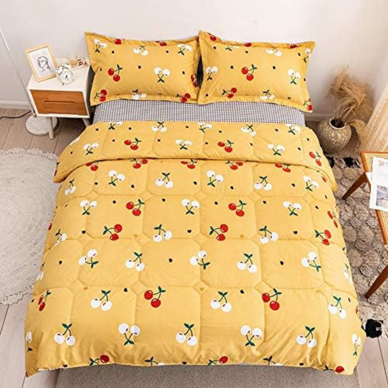 RISHAHOME 4-Piece Microfiber Comforter Set, King, 220 x 240cm, Yellow