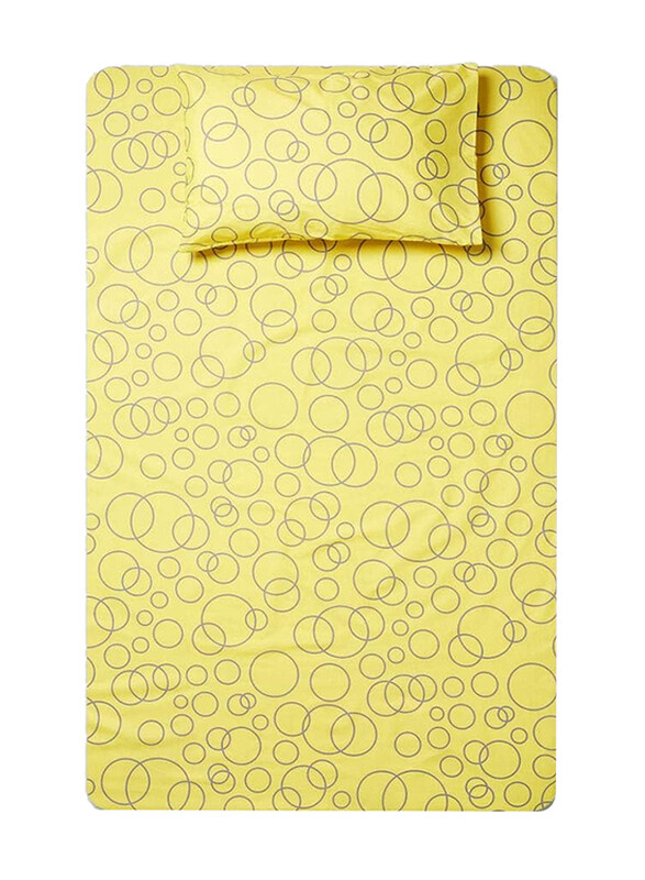 

Aceir 2-Piece 180 TC Premium Collection Blue Circle Printed Cotton Fitted Bedsheet Set, 1 Fitted Sheet + 1 Pillow Case, Twin, Yellow