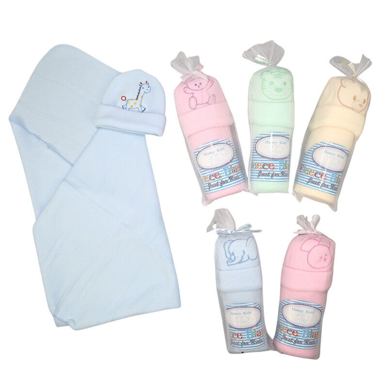 

Honey Kids 12 PCS Baby Fleece Blanket with Cap Set 2 PCS Each of 6 Designs Ultra-Soft Swaddle & Hat Combo Gift-Ready in Net Packing Newborn Essential