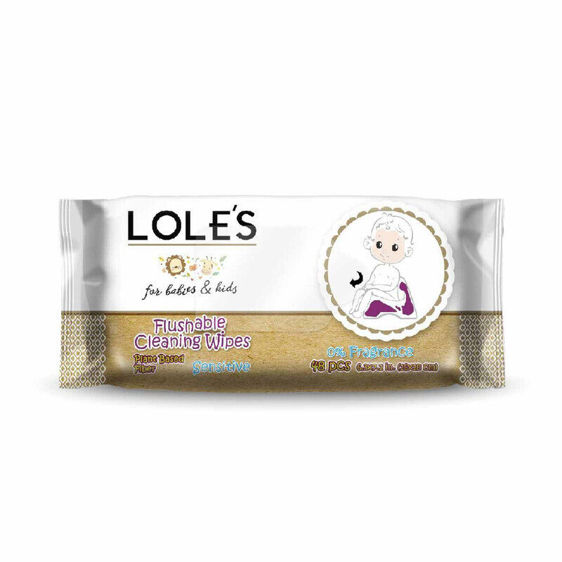 

LOLE'S Flushable Cleaning Wipes for Babies & Kids, Plant-Based, 0% Fragrance, Pack of 1 x 48 Wipes