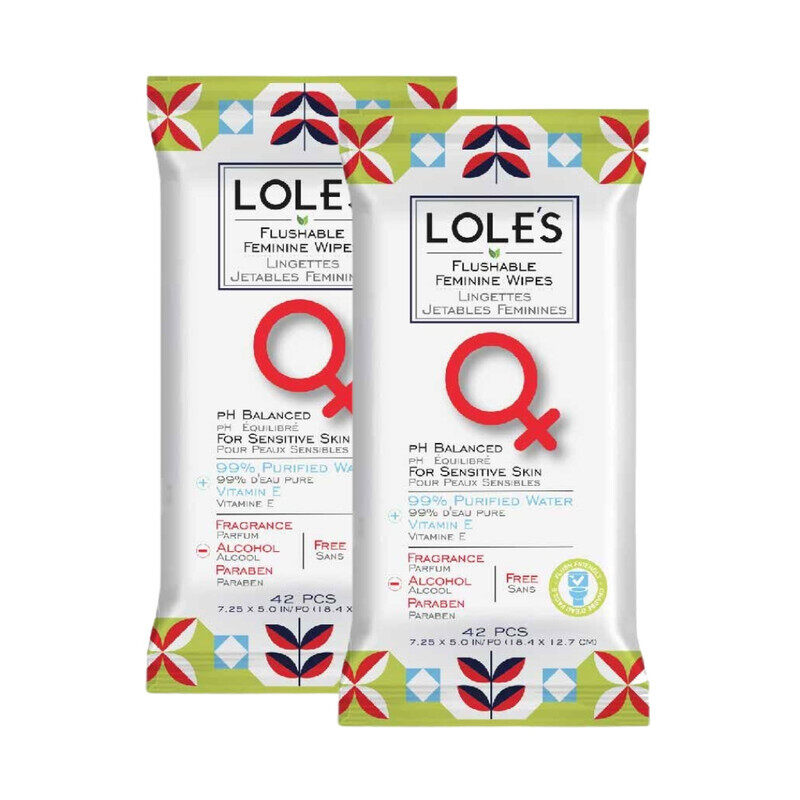 

LOLE'S Feminine Flushable Wet Wipes, Pack of 2 x 42 Wipes