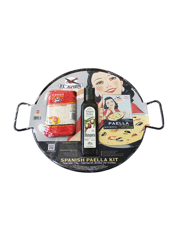 EL Avion Spanish Paella Kit, Special Rice Arroz 500g + Paella Seasoning with Saffron 9g + Extra Virgin Olive Oil 250ml with Authentic Paella Pan