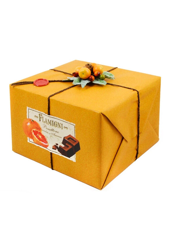 

Flamigni Italian Sugar Iced Gourmet Panettone with Dark Chocolate Drops and Candied Fruit Orange Hand Wrapped, 1 Kg