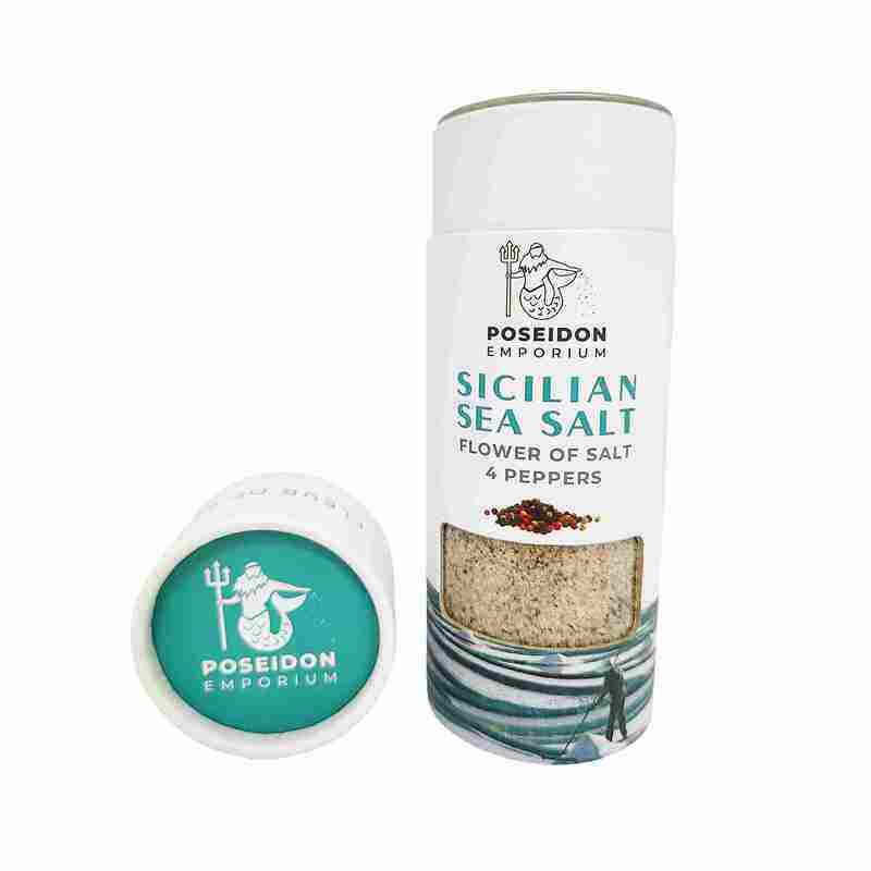 

Poseidon Emporium Sicilian Sea Salt - Flower of Salt with 4 Peppers