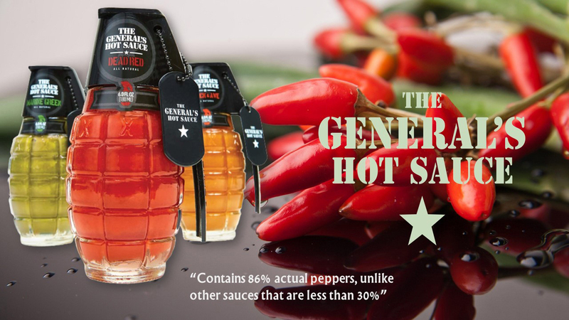The General's Hot Sauce Peppers Collection Set in Gift Wooden Box, Hooah Jalapeno/Danger Close/Shock & Awe, 3 Bottles x 180ml