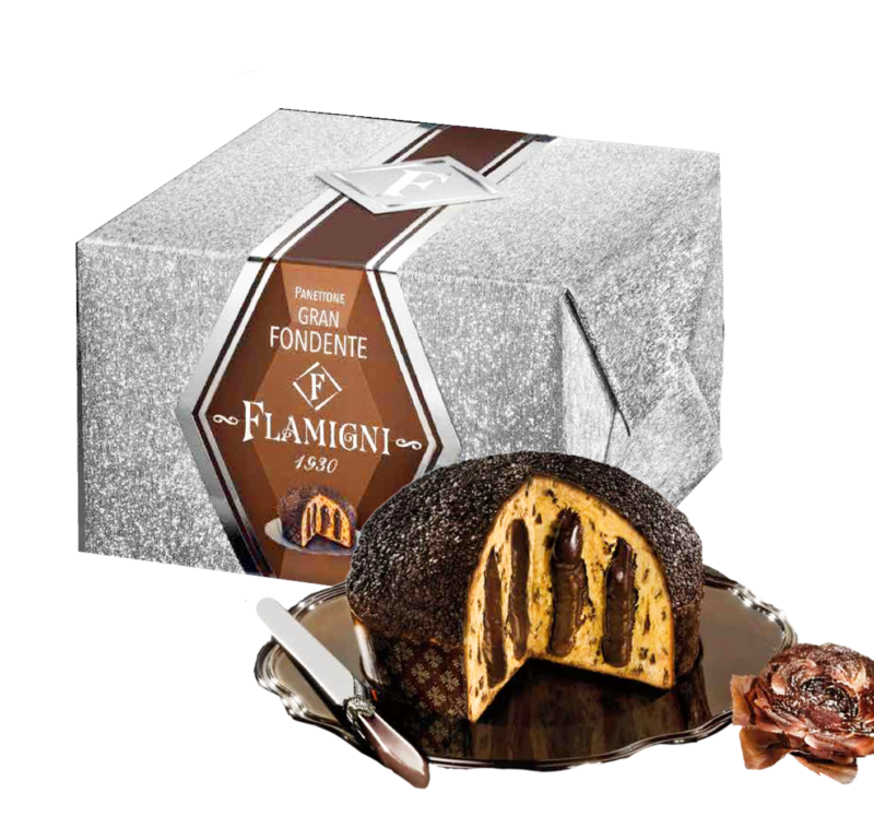 Flamigni Italian Panettone Gourmet Bread Cake Extra Dark Chocolate Drops and Cream Sparkling Hand Wrapped, 950g